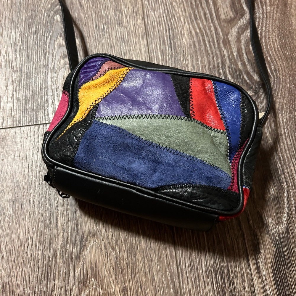 Colorful Leather Patchwork Crossbody Bag - image 2